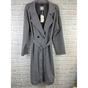 NWT Womens Matilda Jane Good Hart GH Houndstooth Trench Coat Black White Sz.LRG